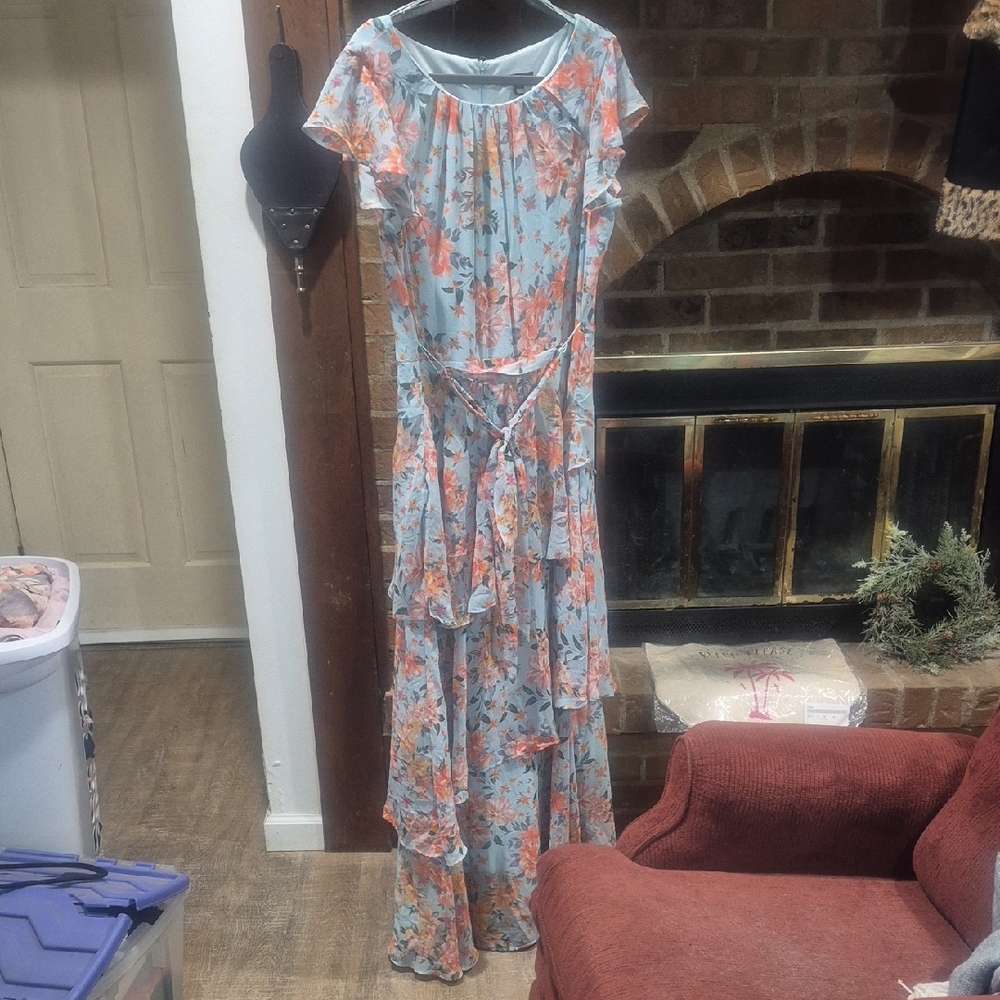 R&K Blue and Orange Floral Maxi Dress